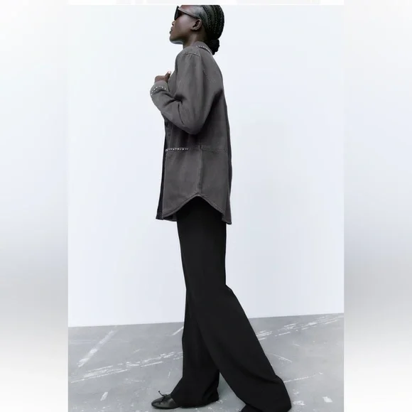 Women Zara Rhinestone Denim Overshirt Size XS - Picture 4 of 11